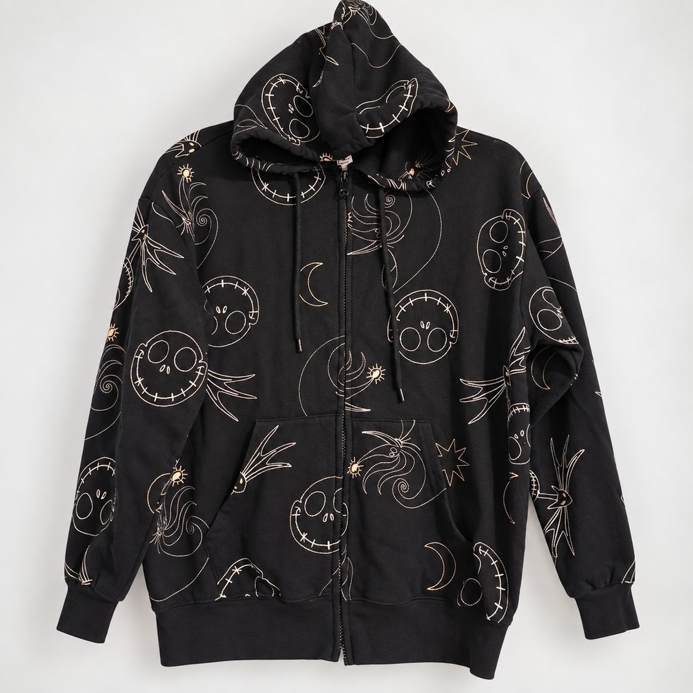Nightmare Before Christmas Jack Skellington Halloween Embroidered Zip Hoodie M